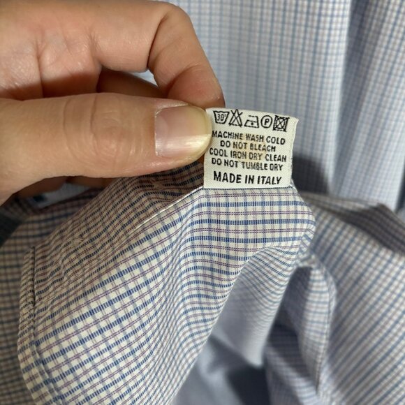 Canali Italy Made Check French Cuff Button Up Shirt - Men's Size 47/18.5 - Blue - Picture 8 of 12